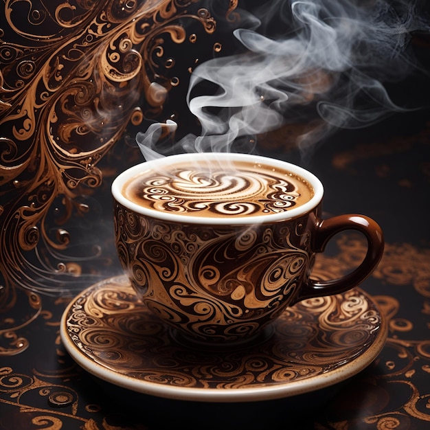 Una taza de café humeante sus intrincados patrones y remolinos en una danza hipnotizante