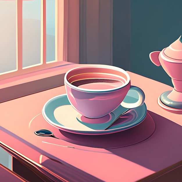 una taza de café ilustración artística en color pastel