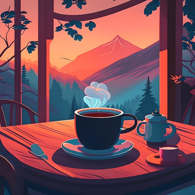 una taza de café ilustración estética