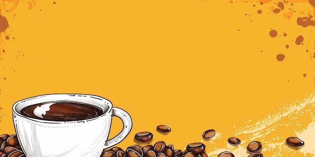 una taza de café una imagen de fondo de un cartel de una tazón de café granos de café