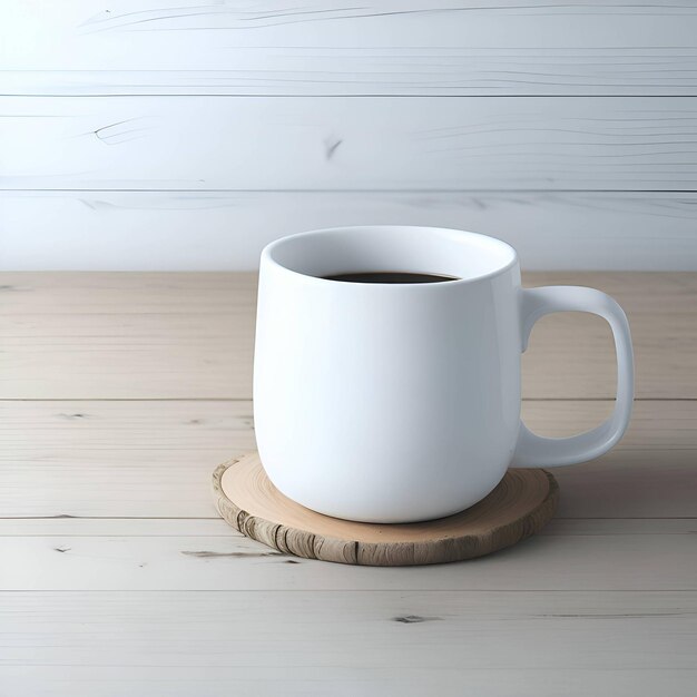 taza de café en una imagen de taza de mesa de madera para maqueta