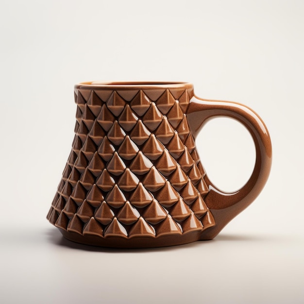Taza de café impresa en 3D de color marrón piramidal con crestas triangulares