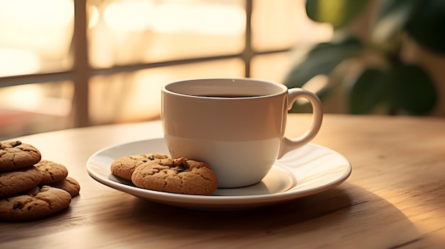 Taza de café con un lado de galletas