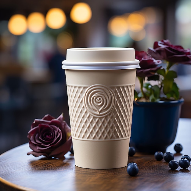 una taza de café con leche con una flor en el medio