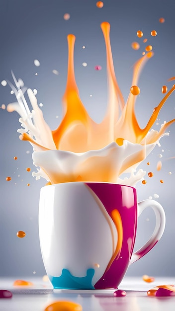una taza de café con leche salpicando