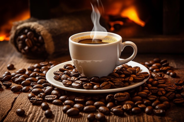 Taza de café con leche sobre un fondo oscuro Café con leche caliente o capuchino preparado con leche sobre una mesa de madera