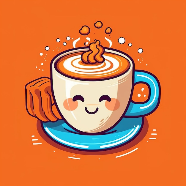 una taza de café linda en un estilo doodle