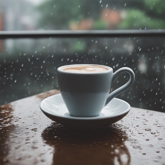 Taza de café bajo la lluvia generada por ai