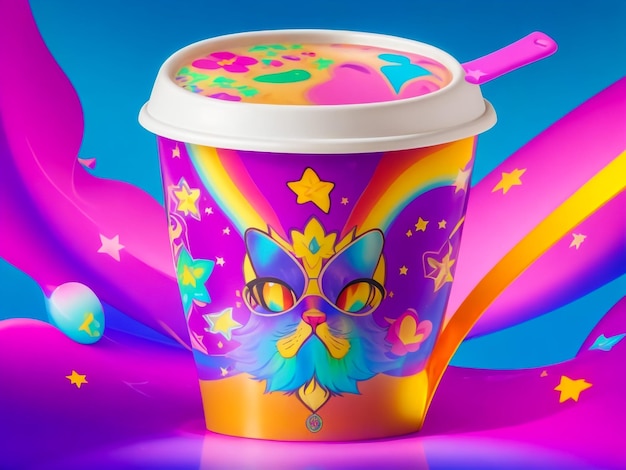 Taza de café mágica al estilo Lisa Frank.