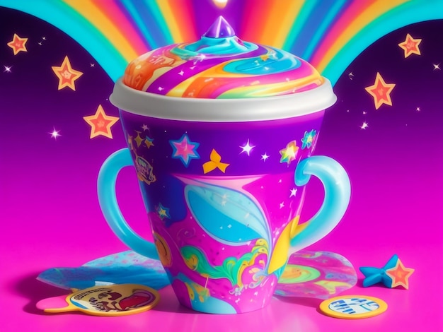 Taza de café mágica al estilo Lisa Frank.