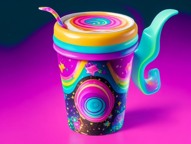 Taza de café mágica al estilo Lisa Frank.