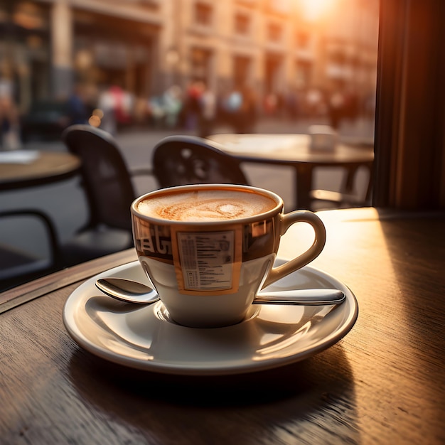 La taza de café de la mañana en la mesa