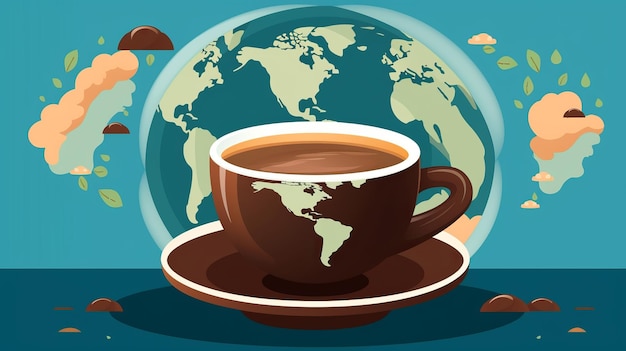 una taza de café con el mapa del mundo en ella