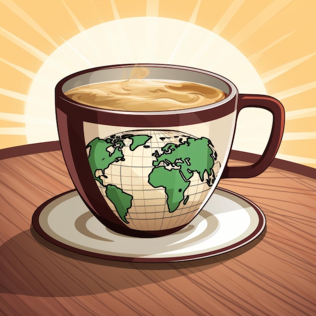 Foto una taza de café con el mapa del mundo