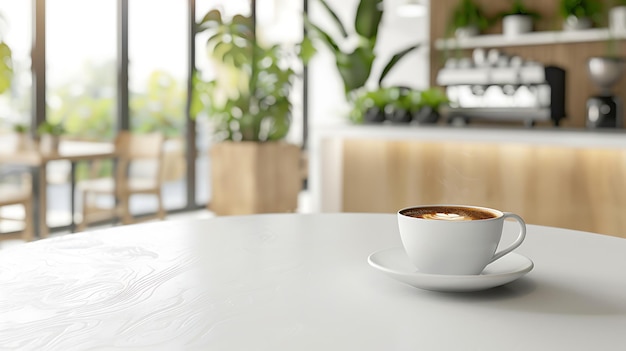 Taza de café en la mesa en el café de primer plano Espacio para el texto