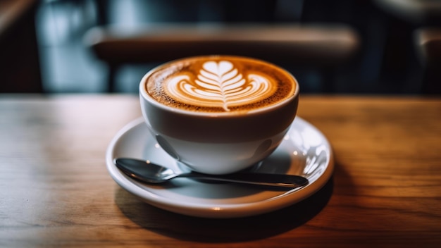 Una taza de café en la mesa de la cafetería