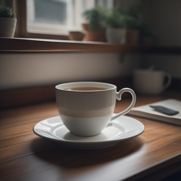 Taza de café en la mesa de la cocina