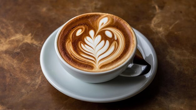 Taza de café en una mesa de madera en una cafetería