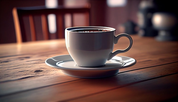 Taza de café en la mesa de madera IA generativa