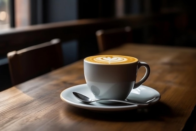 Taza de café en la mesa de madera IA generativa