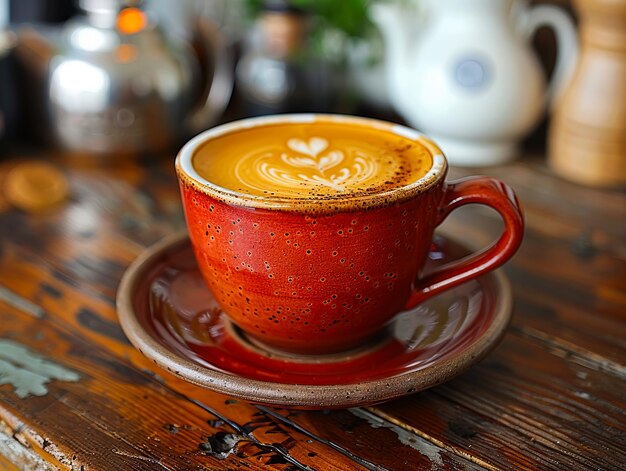 Foto una taza de café en una mesa de madera