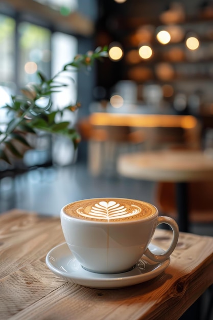 Foto una taza de café en una mesa de madera