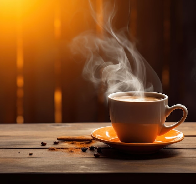 Taza de café en la mesa de madera