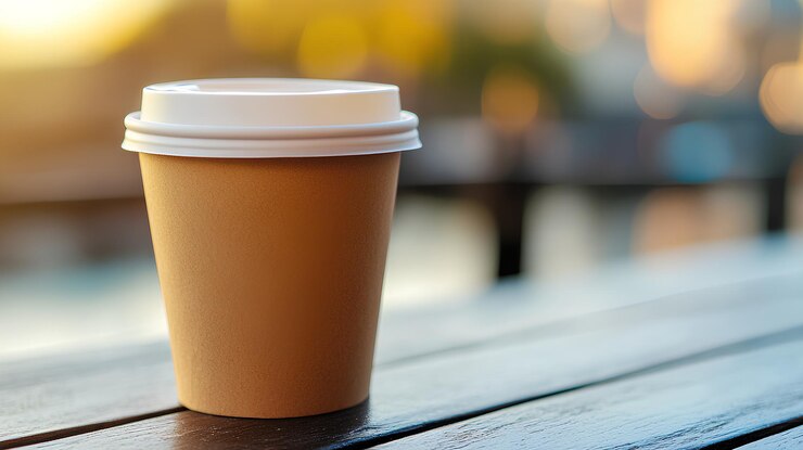 Una taza de café en una mesa de madera