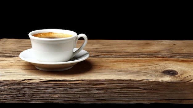 Una taza de café en una mesa de madera