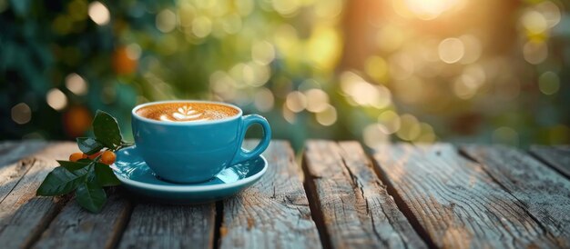 Una taza de café en una mesa de madera