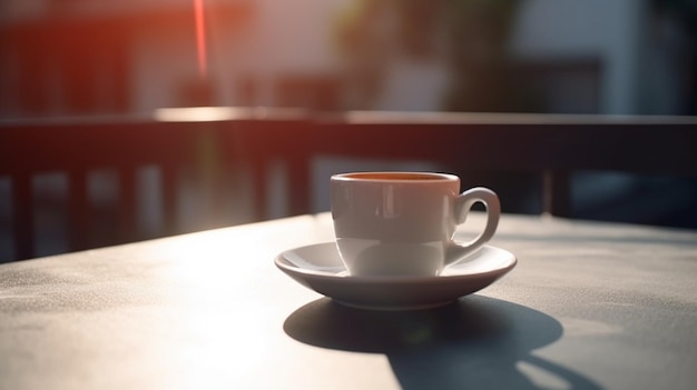 Una taza de café en una mesa por la mañana.