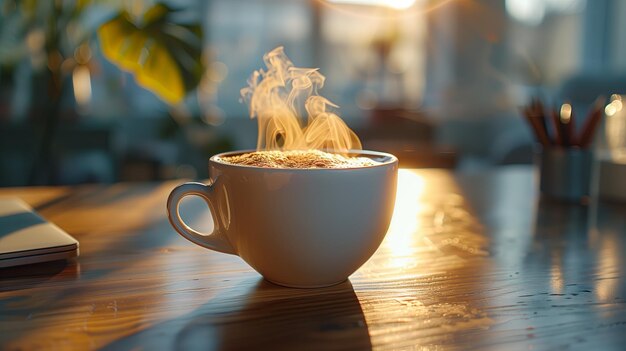 Foto una taza de café en la mesa pausa para el café de la mañana fumar café luz del sol