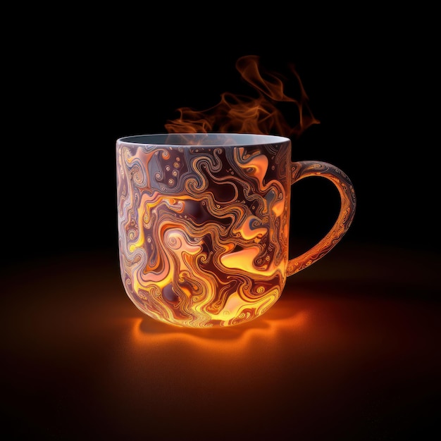 Taza de café mítica con topografía y geometría surrealistas