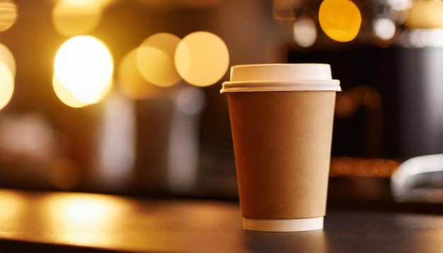 taza de café en el mostrador con fondo de cafetería Ideal para maquetas de diseño de cafeterías