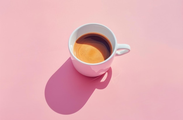 Foto una taza de café se muestra en un fondo rosa