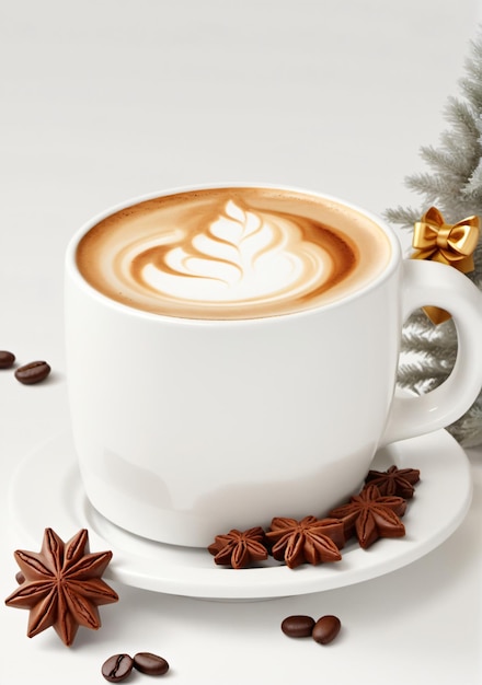 Una taza de café de Navidad de invierno aislada sobre un fondo blanco