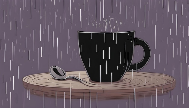 Una taza de café negro en una noche lluviosa