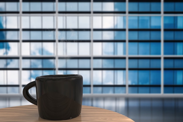 Taza de café negro sobre mesa de madera