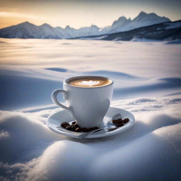 una taza de café en la nieve