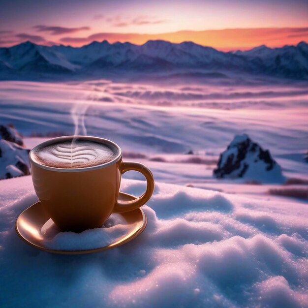 una taza de café en la nieve