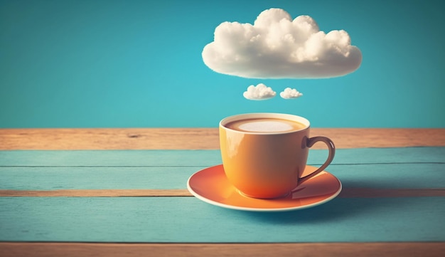Una taza de café con una nube en el cielo encima