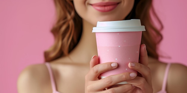 Taza de café o té sobre un fondo rosado plantilla de maqueta en blanco