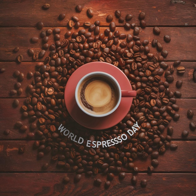 una taza de café con las palabras café del mundo en el medio