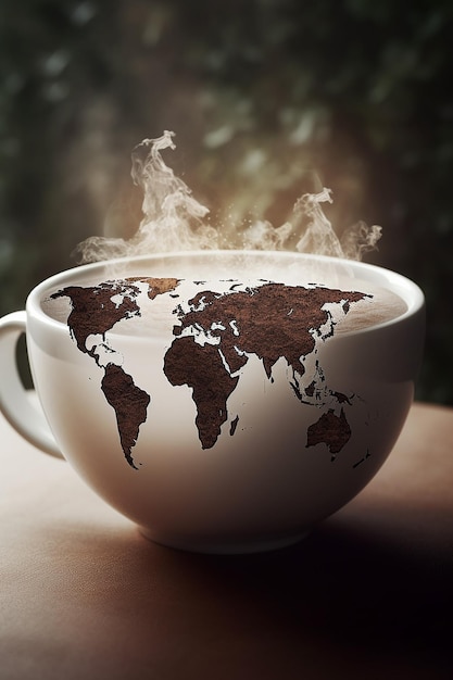 Una taza de café con las palabras mundo.