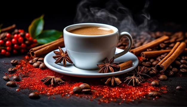 Taza Turquesa De Café Caliente Sobre Fondo Gris Con Palos De Canela Y  Decoración Navideña Foto de archivo - Imagen de taza, desayuno: 203093662