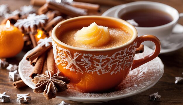 Foto una taza de café con un palo de canela en ella