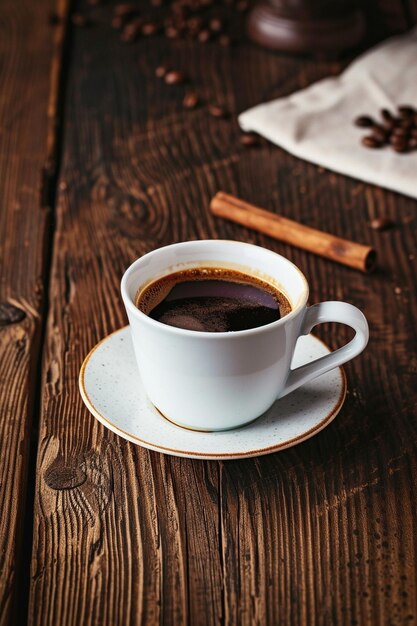 Foto una taza de café con un palo de canela en ella