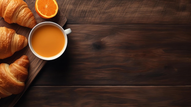 Una taza de café y un pan en la mesa.