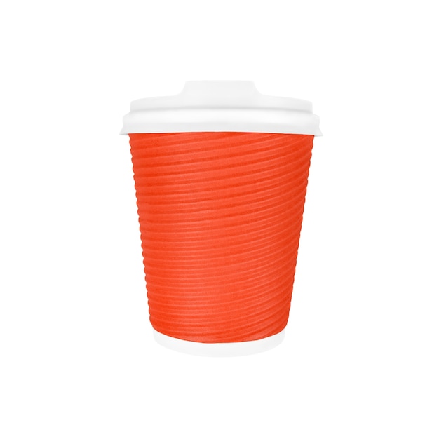 Taza de café de papel rojo para llevar aislado en blanco