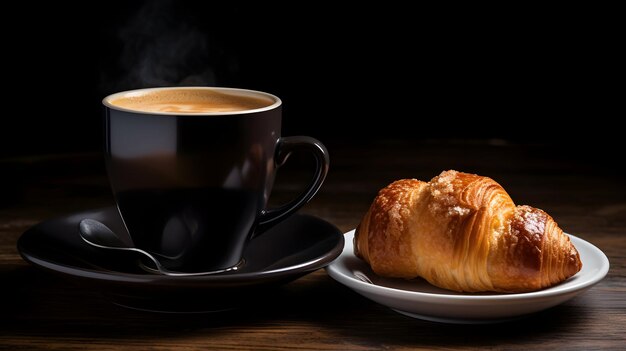 Taza de café con un pastel danés